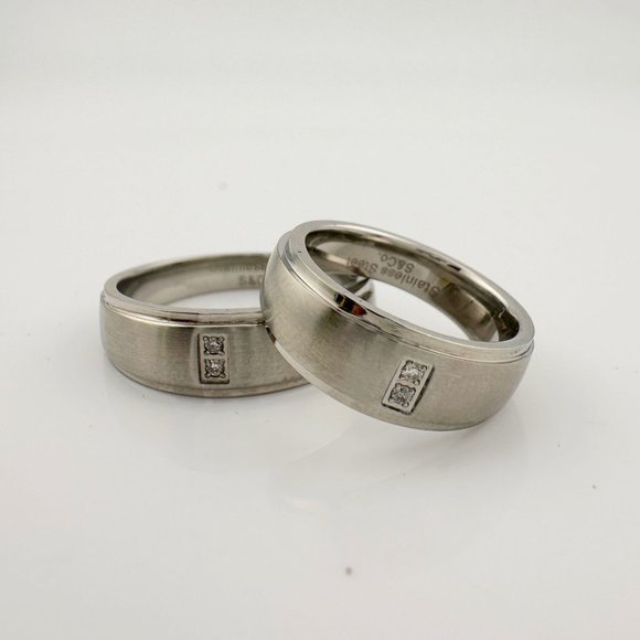 His and Hers Stainless Steel Diamond Wedding Band Set (Size 5 & Size 10) - Picture 6 of 7